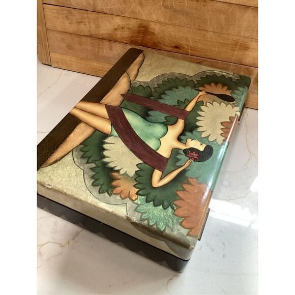 Vintage Art Nouveau Wood Lacquer Jewelry Box  AMAZING Graphics - Picture 4 of 11